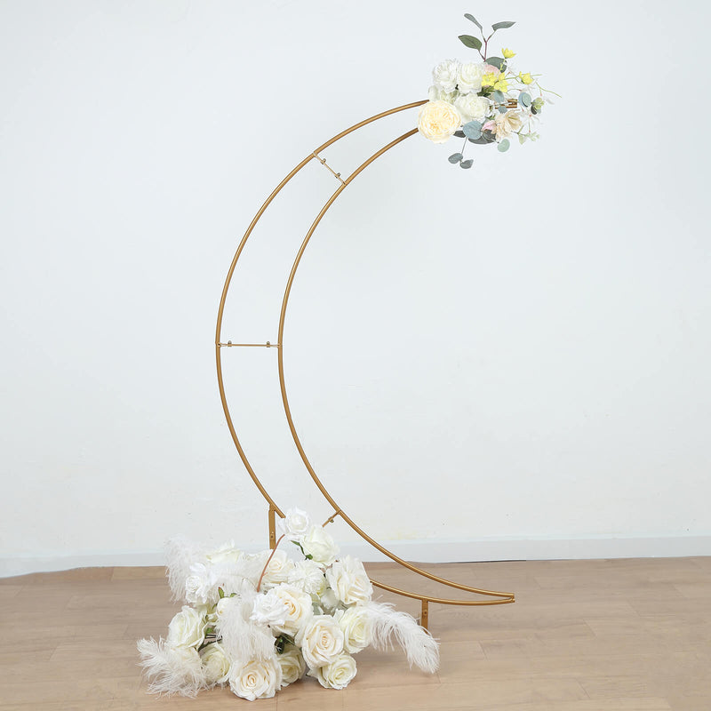 Gold Metal Half Crescent Moon Arch Flower Stand, Table Top Centerpiece Curved Arbor Balloon Frame - 4ft