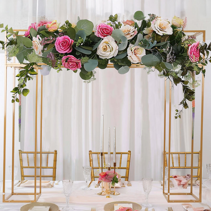 5ft Freestanding Over the Table Rod in Gold, Rectangular Double Frame Table Top Stand for Floral Balloon Décor