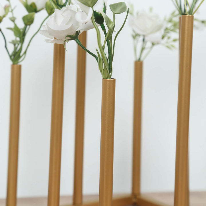 Gold Metal 8-Tubes Single Stemmed Flower Vase Centerpiece