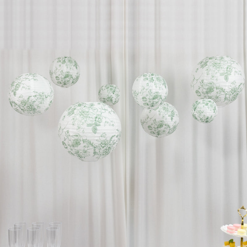 Set of 8 French Toile Floral Hanging Paper Lanterns, Decorative Lanterns - 6