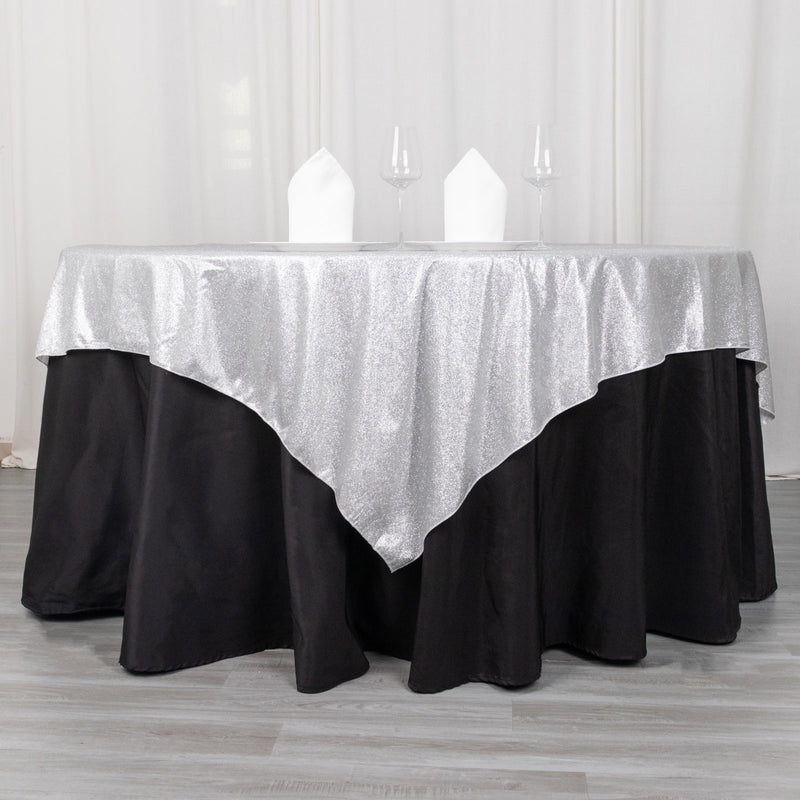 Glitter Sparkle Polyester Table Overlay, Shimmery Square Table Topper 72