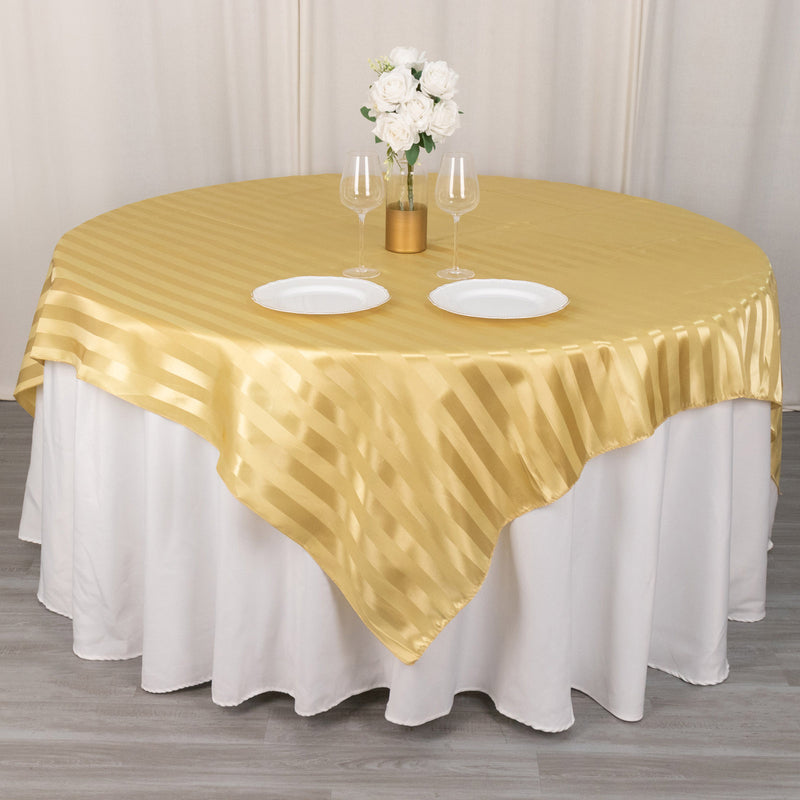 Satin Stripe Square Table Overlay, Smooth Elegant Table Topper 72