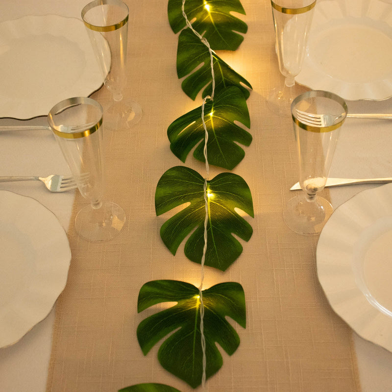 Warm White LED Artificial Monstera Leaf Garland String Lights, Wall Hanging Tropical Palm Leaves Vine 10ft