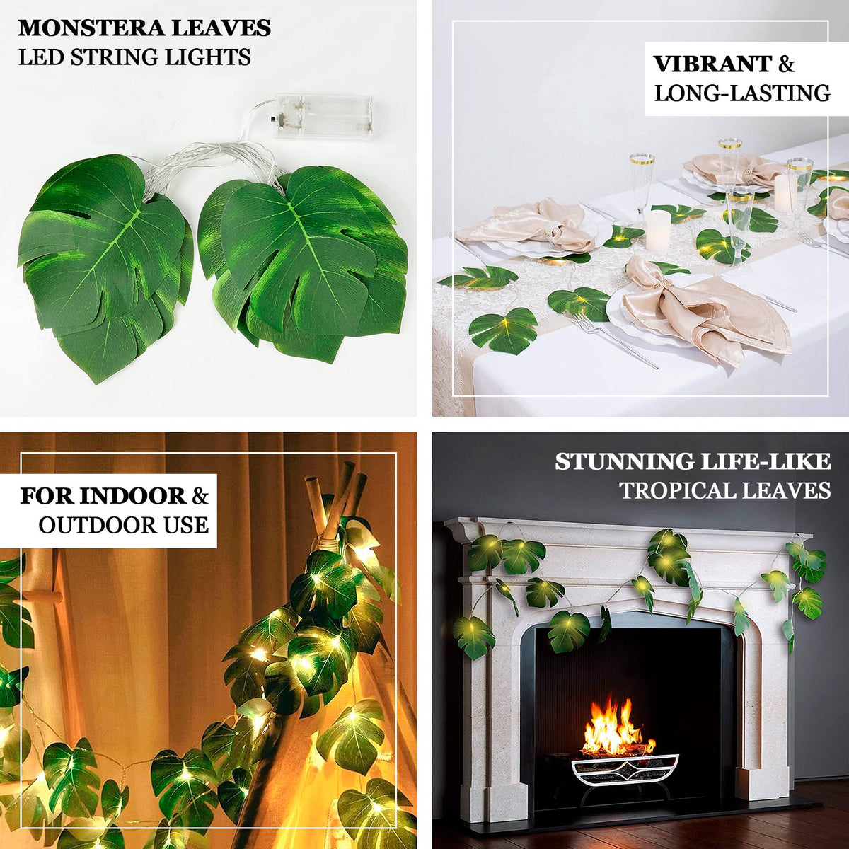10Ft Warm White LED Artificial Tropical Palm Leaf Vine String Lights, Hanging Monstera Leaves Garland