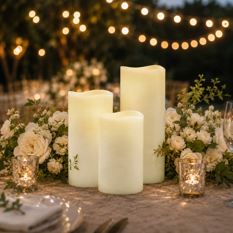 6 Pack Flickering Flameless LED Pillar Candles, Ivory Real Wax Wavy Top Battery Operated Candles with Warm White Light & 6/18 Hour Timer