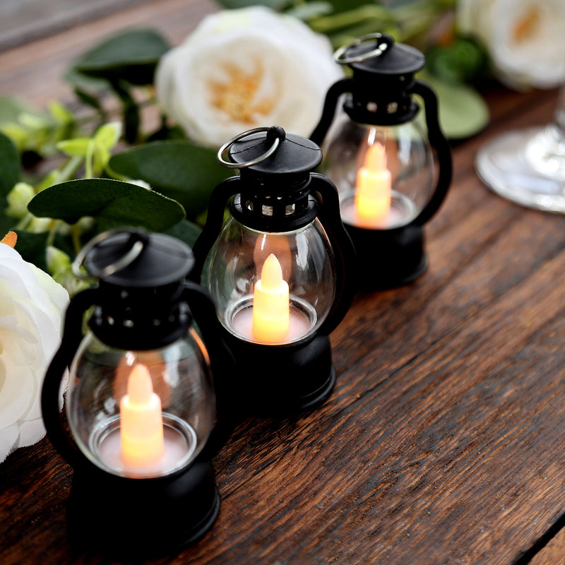 12 Pack Black Vintage Mini LED Candle Lanterns, Battery Operated Decorative Hanging Lanterns with Flickering LED Candles - 3.5