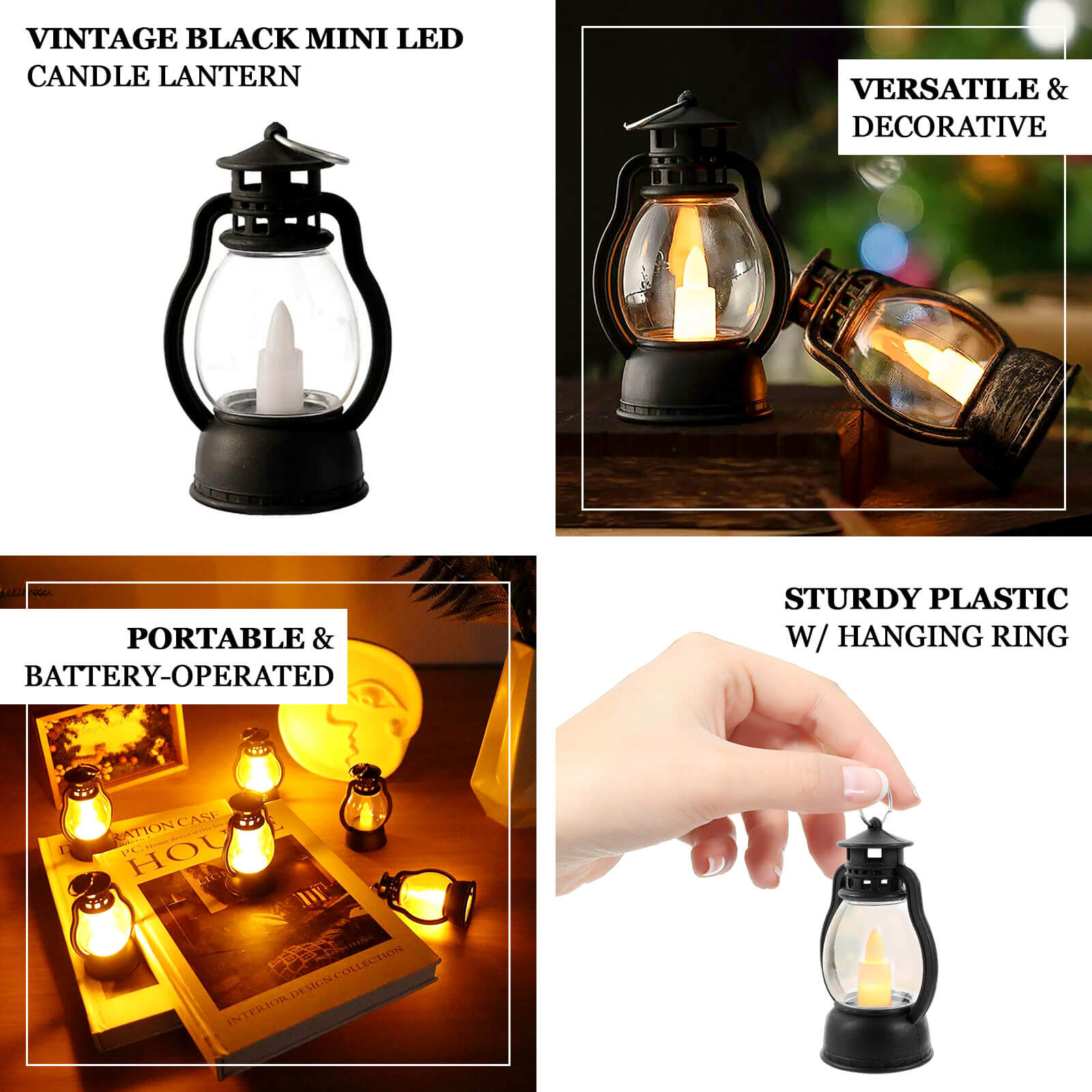 12 Pack Black Vintage Mini LED Candle Lanterns, Battery Operated ...