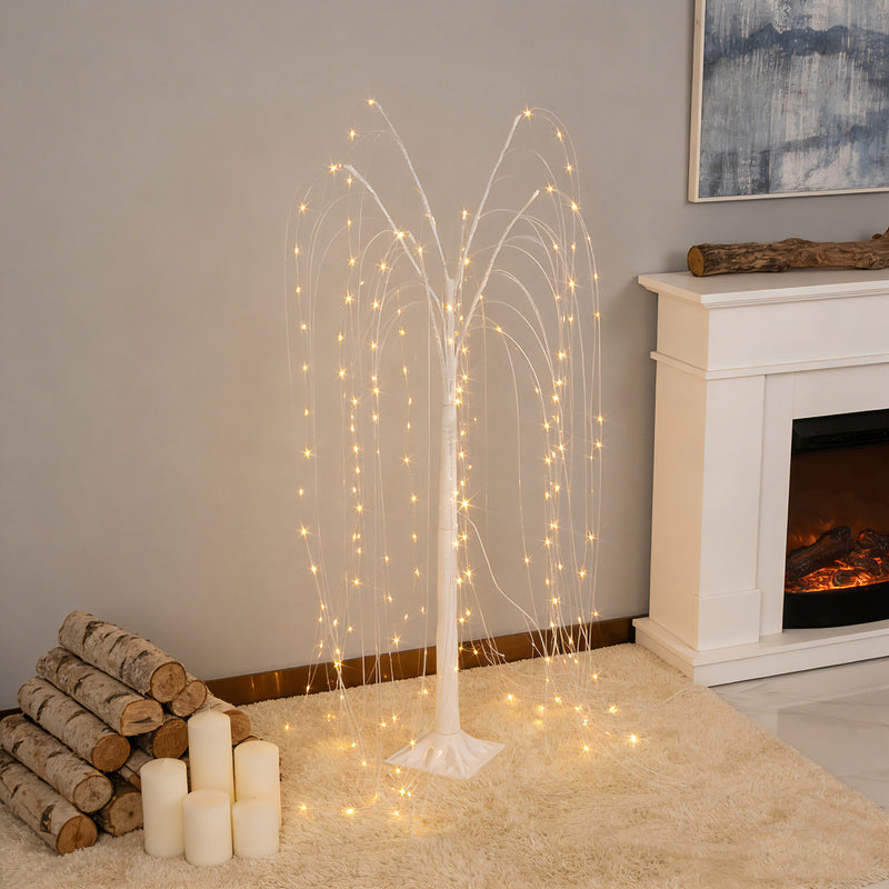4ft LED Weeping Willow Tree Light, Battery Operated White Decorative Tree with 180 Warm White LEDs