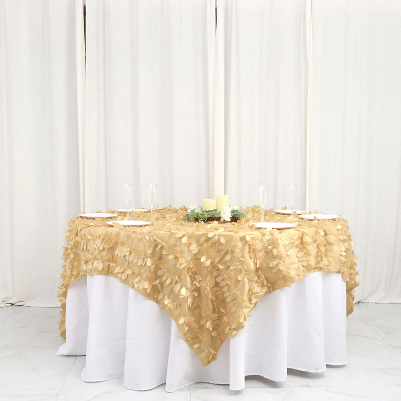Leaf Petal Taffeta Table Overlay, Square Tablecloth Topper 90
