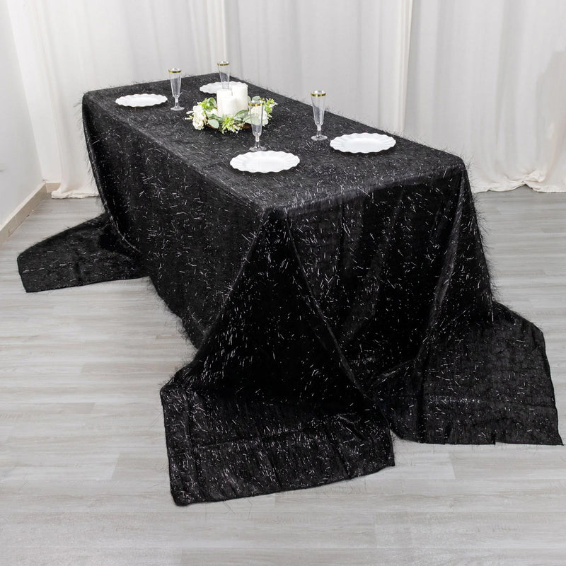 Metallic Fringe Shag Tinsel Rectangle Polyester Tablecloth 90