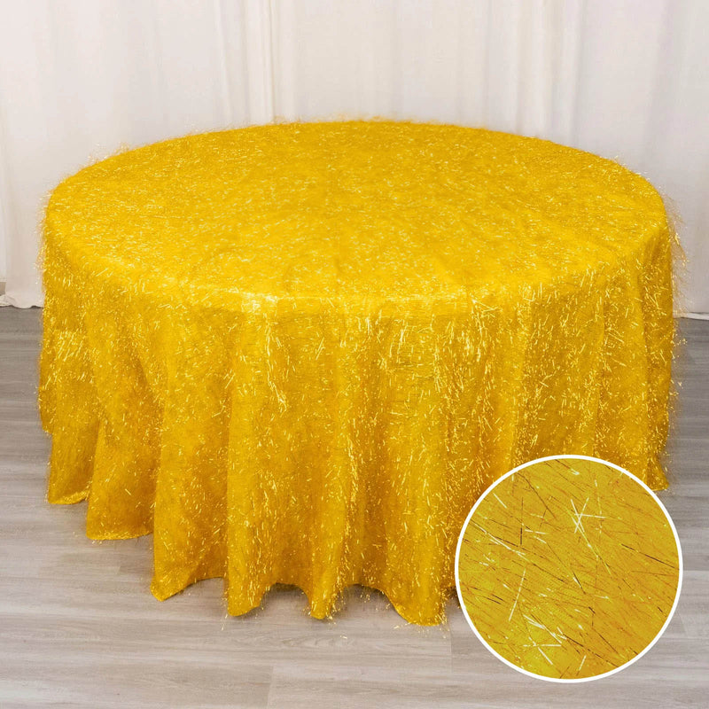 Metallic Fringe Shag Tinsel Round Polyester Tablecloth 120