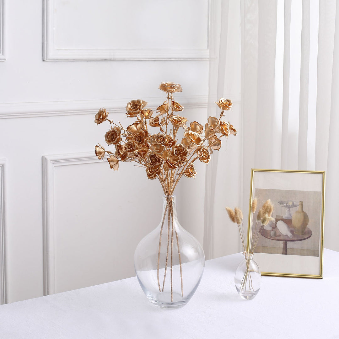 3 Pack Metallic Gold Artificial Rose Flower Sprays Decorative Floral Branches 22 eHomemart