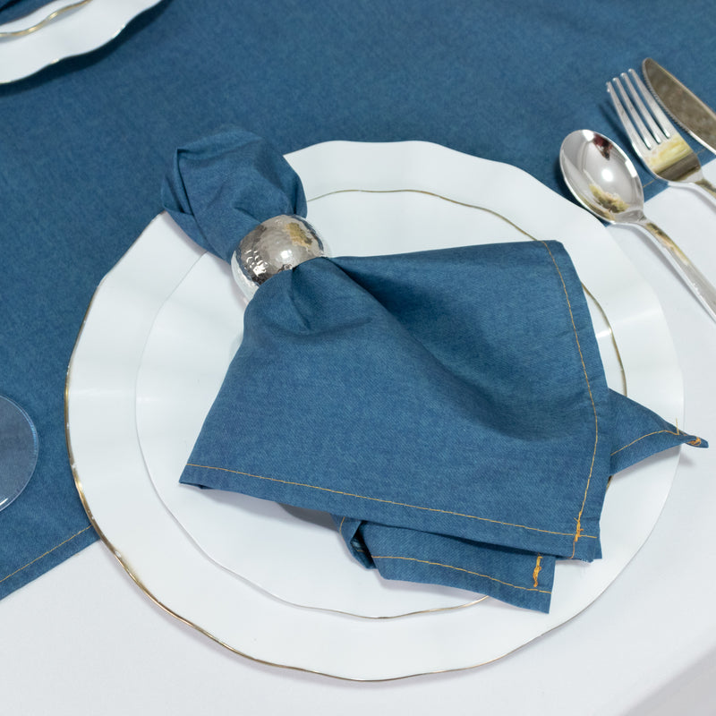 5-Pack Denim Blue Polyester Cloth Napkins 17”x17” with Faux Denim Design, Wrinkle & Stain Resistant