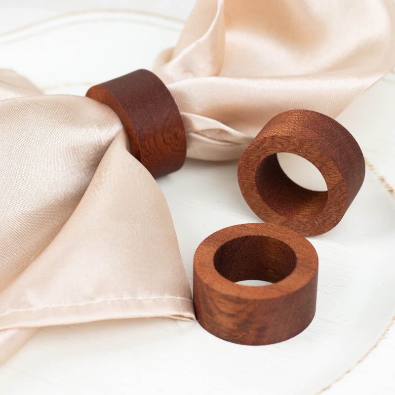 4 Pack Cinnamon Brown Hardwood Napkin Ring Wood Slices, Boho Rustic Farmhouse Napkin Holders 1.75