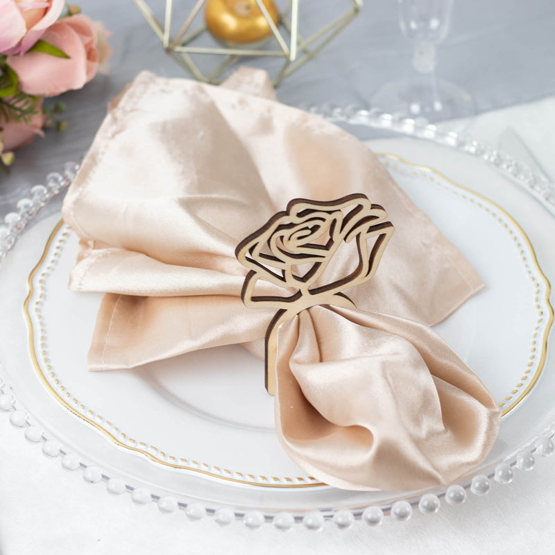 10 Pack Natural Wood Laser Cut Rose Design Boho Napkin Rings, Rustic Farmhouse Napkin Holders 4