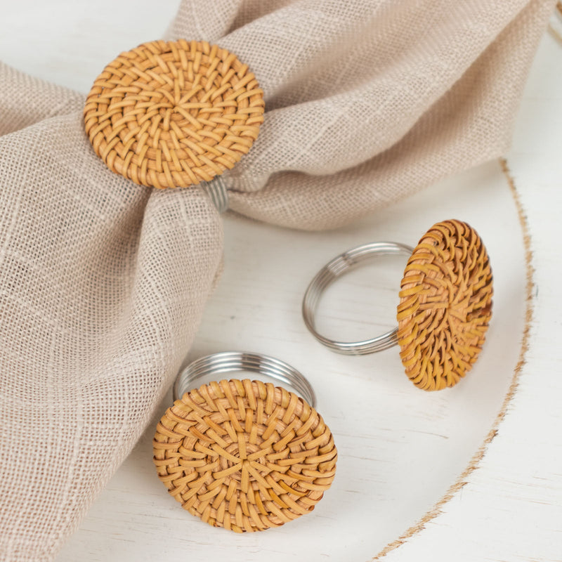 4 Pack Natural Farmhouse Style Jute Rattan Metal Napkin Rings, Handmade Rustic Woven Serviette Buckle Holders 2