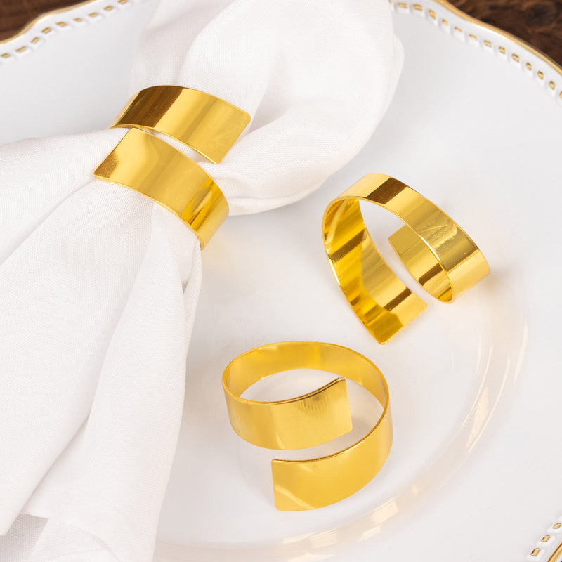 4 Pack Shiny Gold Metal Scroll Wrap Cuff Band Napkin Rings, Decorative Swirl Serviette Buckle Napkin Holders