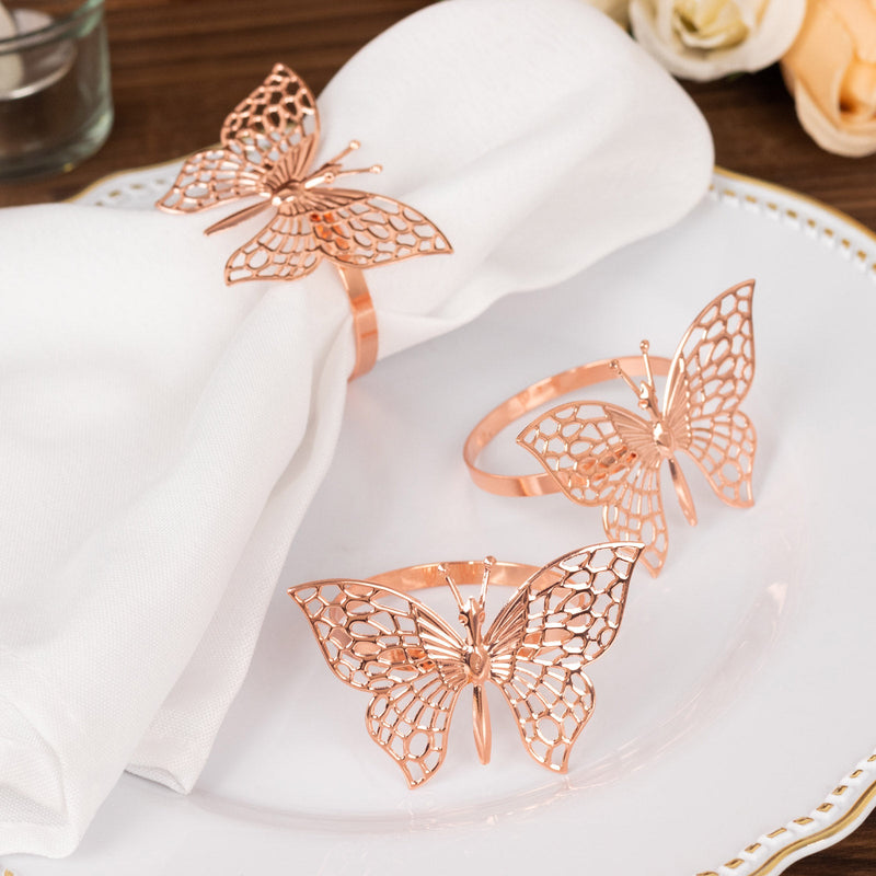 4 Pack Metallic Laser Cut Butterfly Napkin Rings, Decorative Cloth Napkin Holders