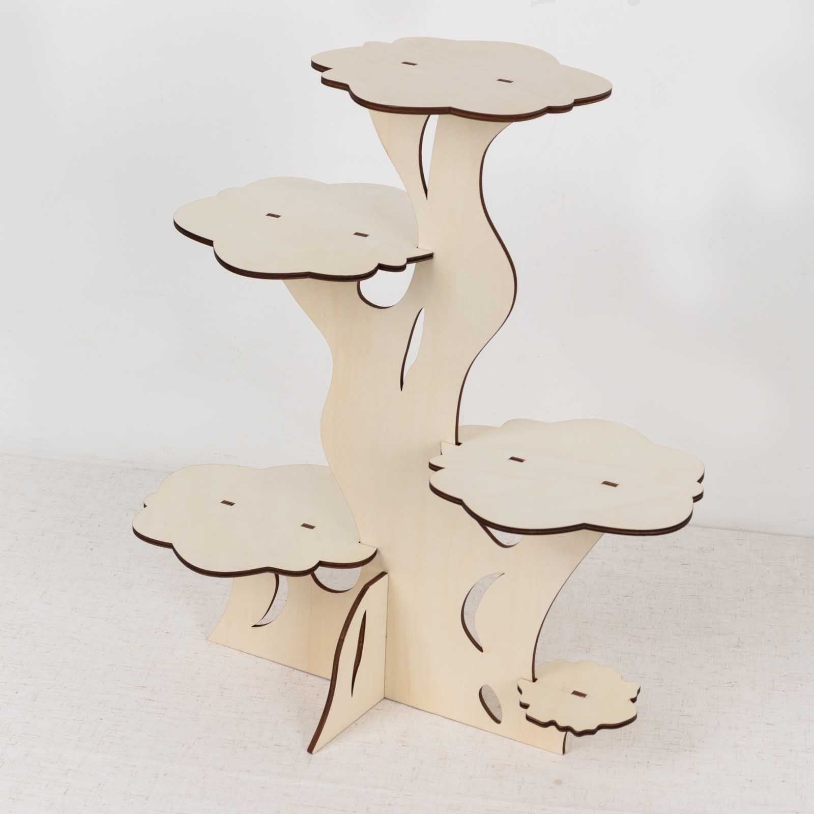5-Tier Natural Laser Cut Wooden Tree Tower Pedestal Riser, Rustic Dess ...