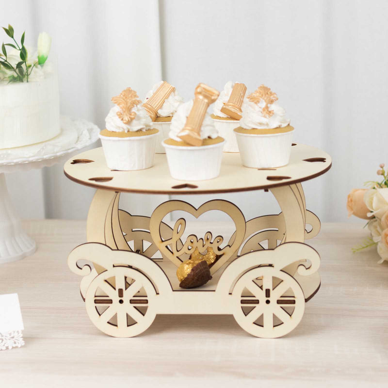 Natural Wooden Carriage Display Stand, Laser Cut Dessert Holder with 12