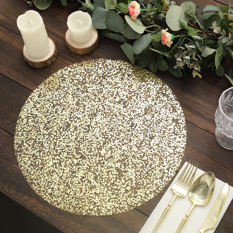 10 Pack Metallic Sequin Mesh Disposable Table Placemats, Round Sparkly Dust Free Sequin Dining Mats 13