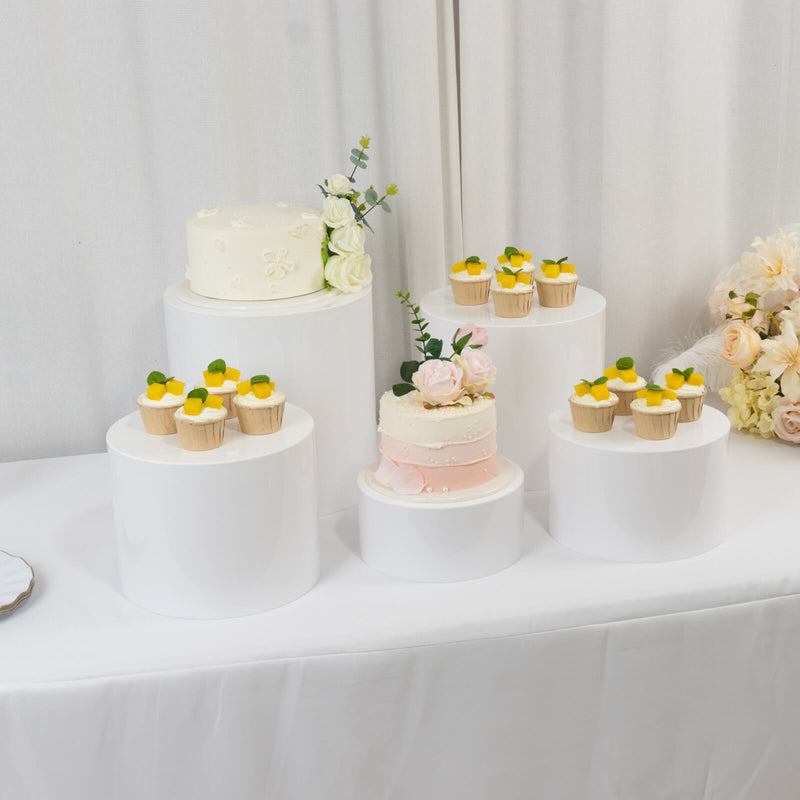 Set of 5 White Acrylic Round Cake Stands, Cylinder Display Risers for Dessert & Buffet Tables 4