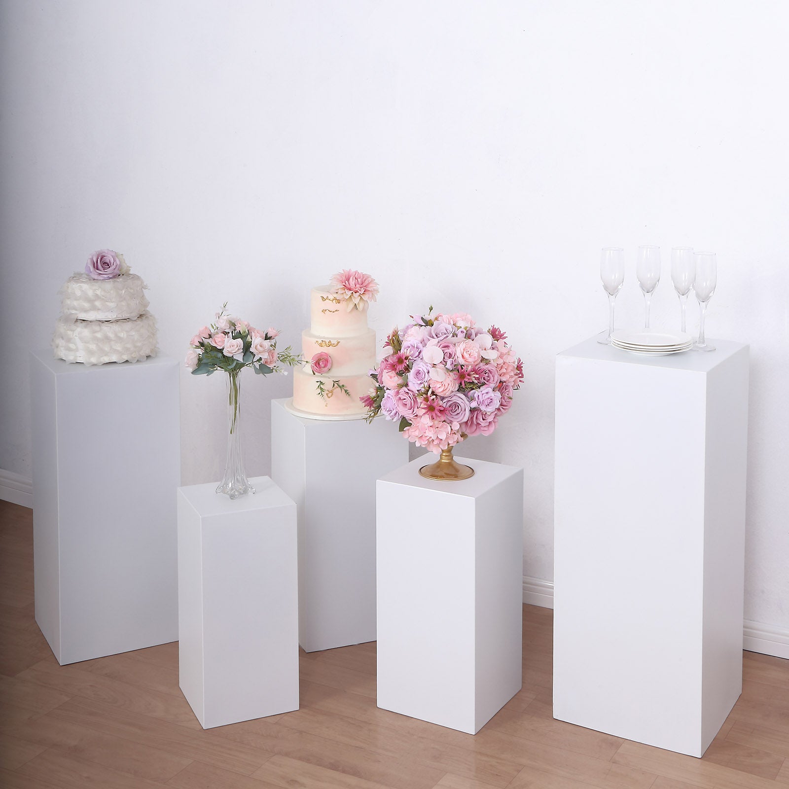 Recrangular P Display Stands Set of 5 White Metal Rectangular Prop Pedestal Stands For Aisle Decor ...