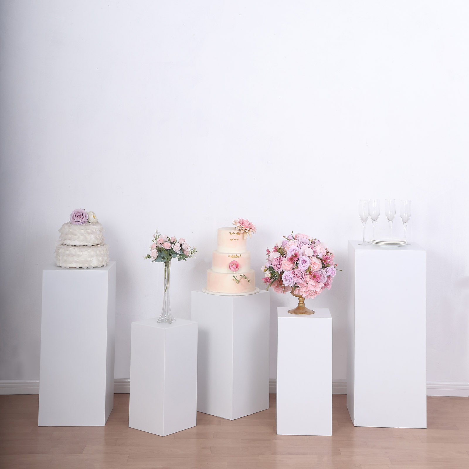 Recrangular P Display Stands Set of 5 White Metal Rectangular Prop Pedestal Stands For Aisle Decor ...