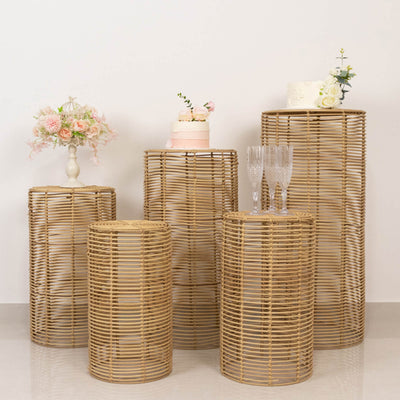 pedestal decor, rattan plant stand, plinth stands, pillar stands, pedestal riser#color_gold