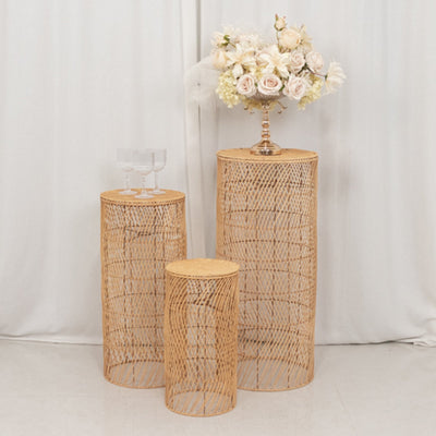 pedestal decor, rattan plant stand, plinth stands, pillar stands, pedestal riser#color_natural