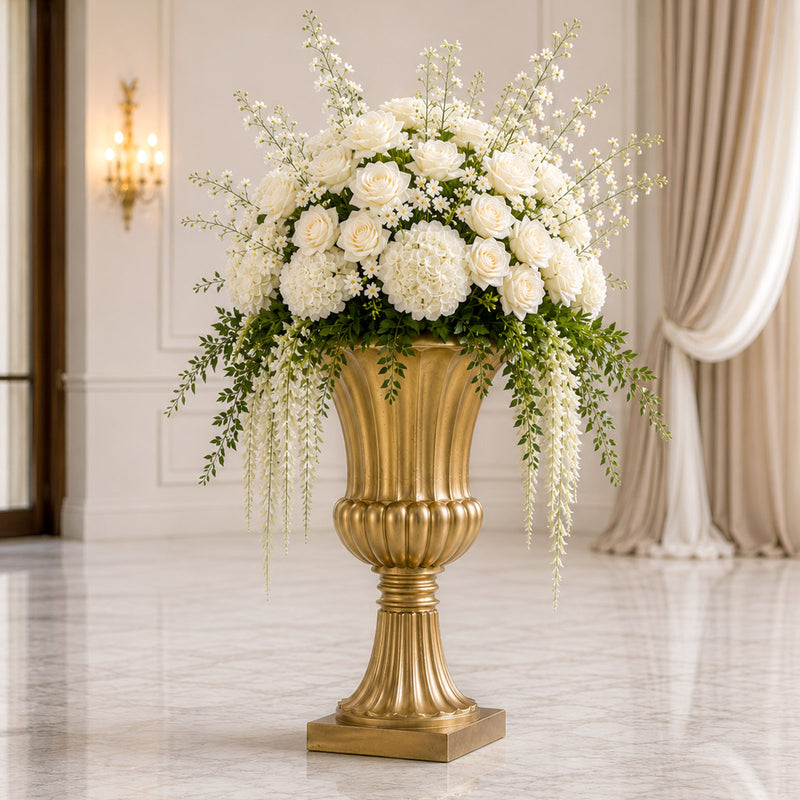 2 Pack Gold Plastic Roman Column Urn Planters, 20