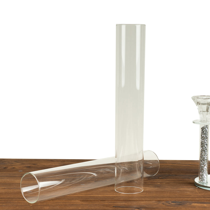 2 Pack Clear Glass Pillar Hurricane Candle Shades with 2.25