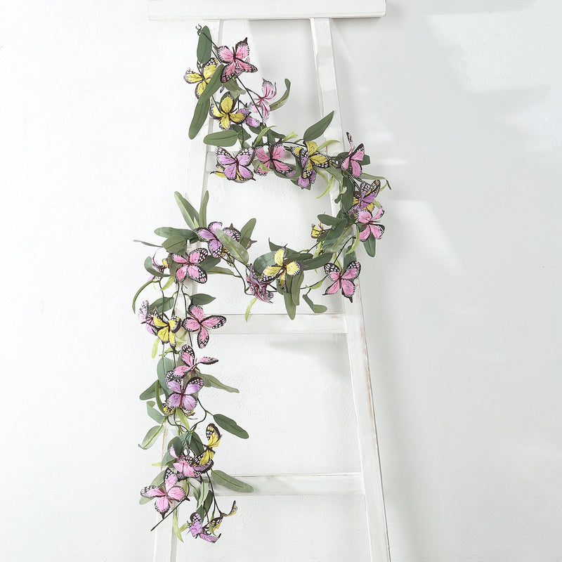 3 Pack Faux Butterfly Flowers Garland with Willow Greenery Leaves, Artificial Garland Vines - 6ft