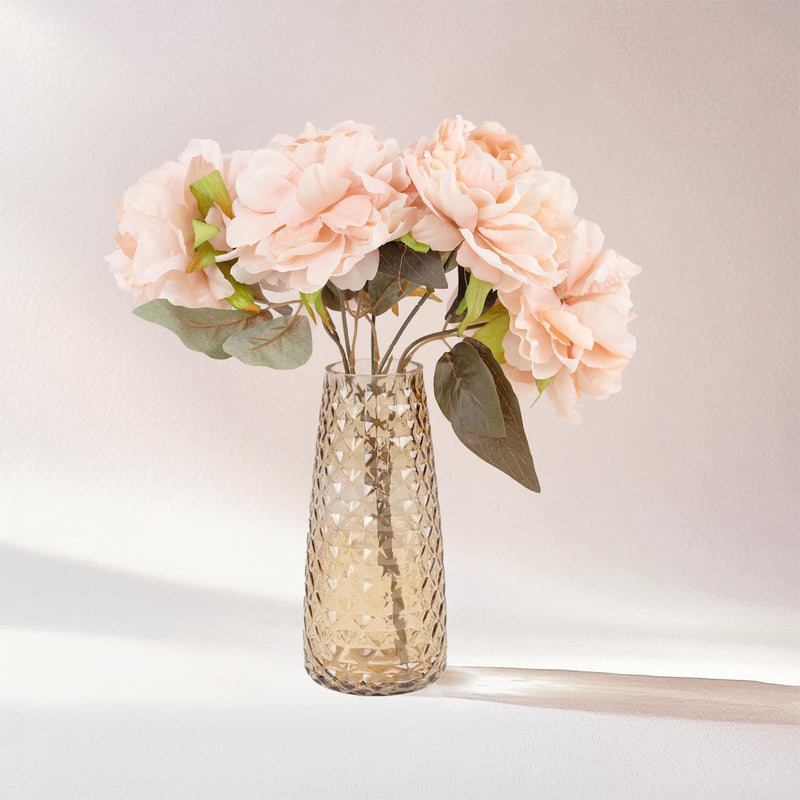 6 Pack Glass Urn Vases with Diamond Crystal Cut Pattern, Decorative Flower Vase Table Centerpieces - 8.5