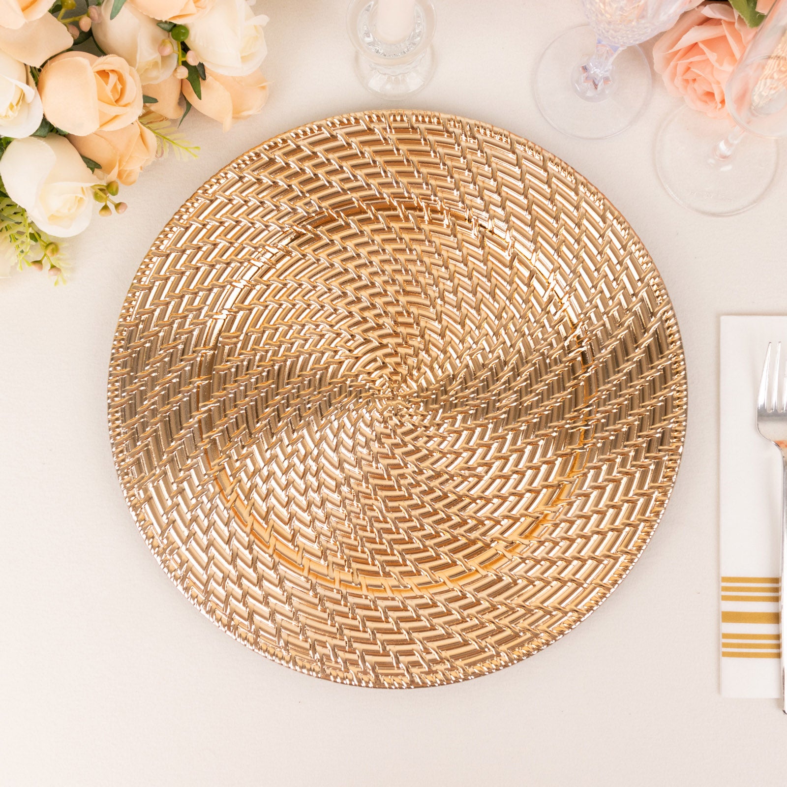 Metallic Gold Swirl Rattan Acrylic Charger Plates, Round Serving Plate ...