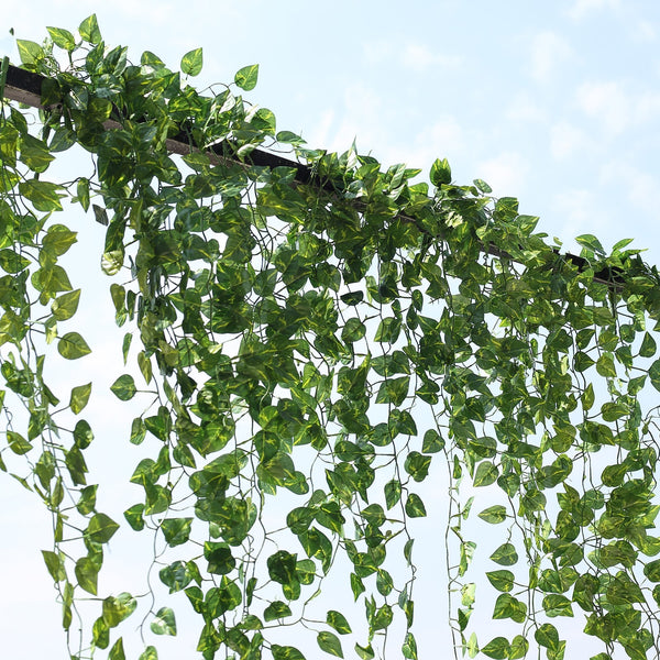 silk pothos 4-Pack Green Pothos Artificial Ivy Vine Hanging Plants, 3Ft Fake Foliage Silk Leaves Garland