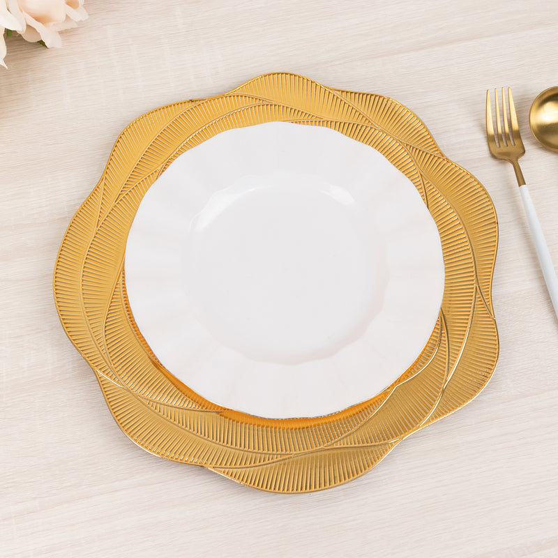 6 Pack Metallic Gold Acrylic Charger Plates With Ribbed Rose Pattern, Round Dinner Chargers Tabletop Decor - 13