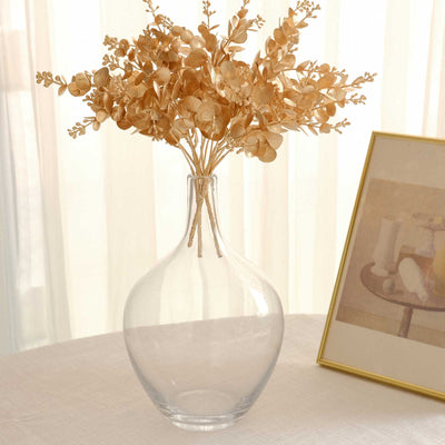 artificial eucalyptus, vase filler, gold leaf decoration, leaf stems, artificial branches#color_gold