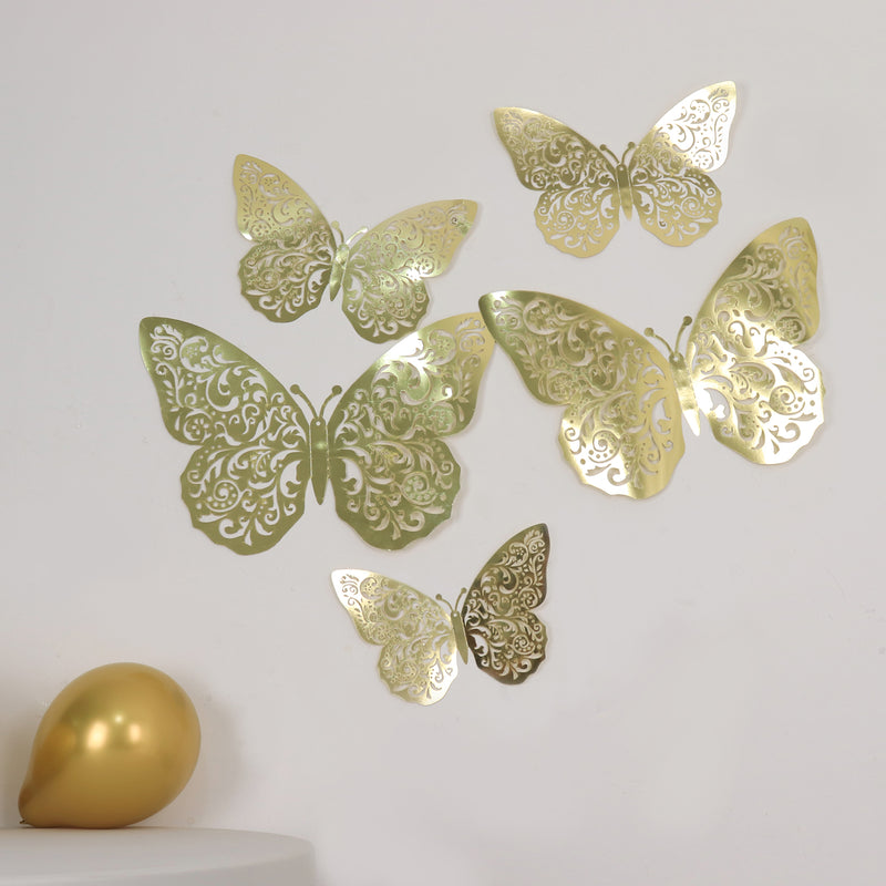 10 Pack Metallic Gold Foil 3D Butterfly Wall Stickers, Disposable Paper Charger Placemats