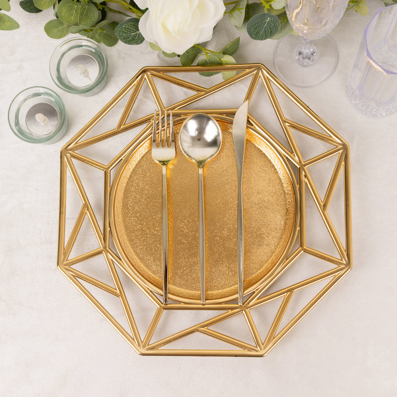 6 Pack Metallic Gold Octagon Acrylic Plastic Serving Plates, 13