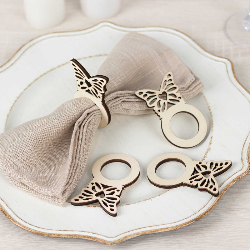 10 Pack Natural Wooden Butterfly Rustic Napkin Rings, Boho Farmhouse Napkin Holders - 3