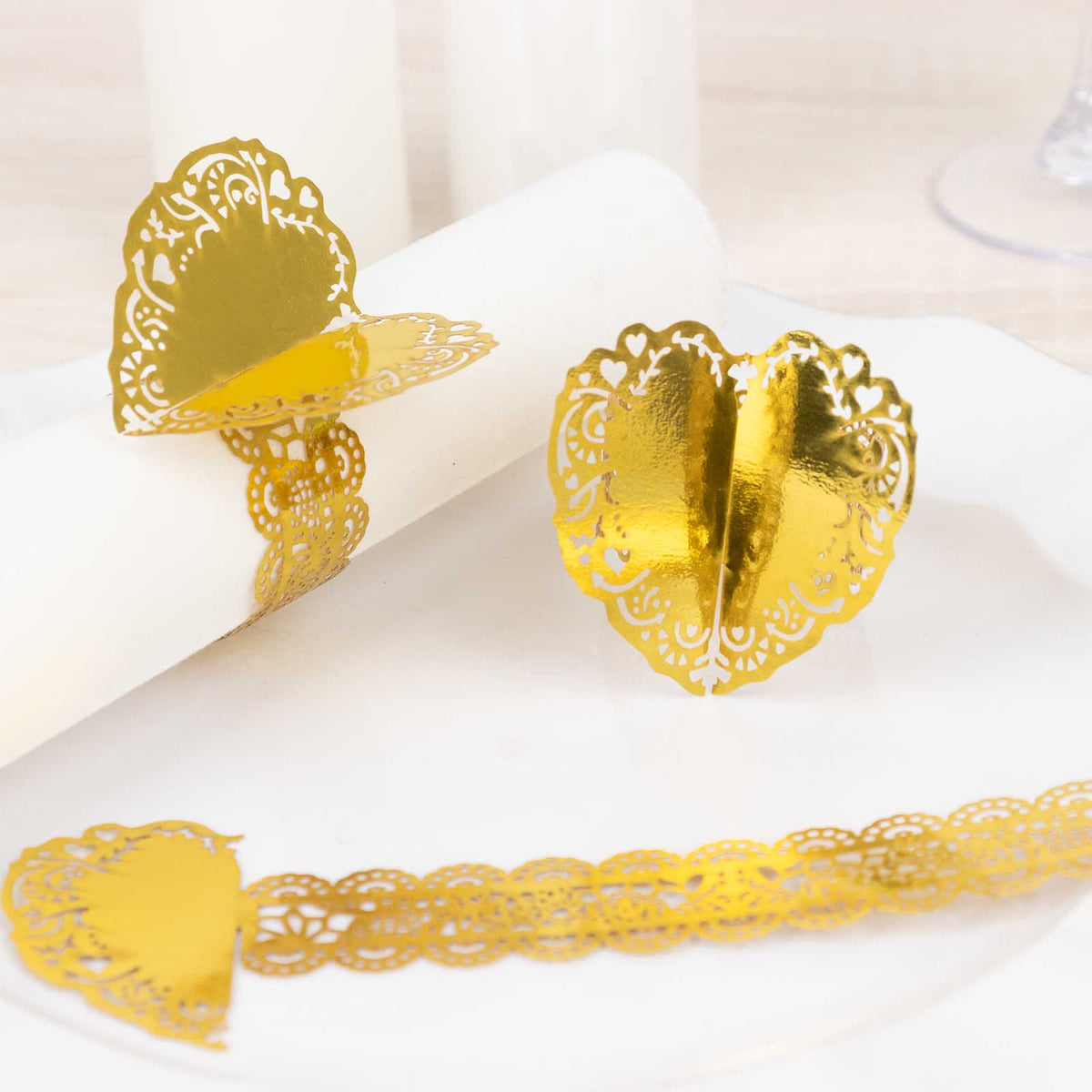 Heart Paper Napkin Rings with Lace Pattern, Disposable Napkin Holders ...