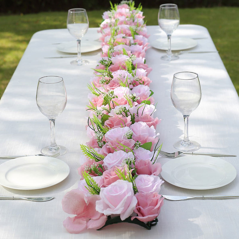 6 Pack Rose Silk Flower Panel Table Runner, Artificial Floral Arrangements Dining Table Decor - 20