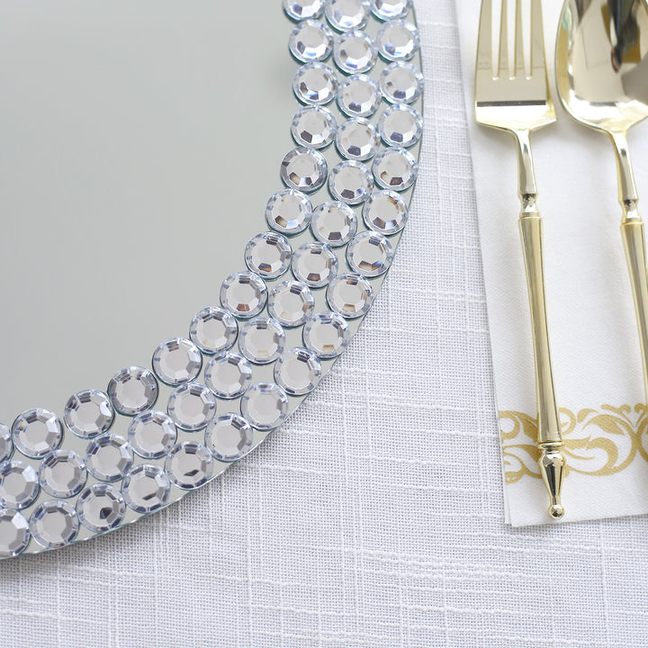 Silver Mirror Glass Charger Plates with Diamond Beaded Rim eHomemart