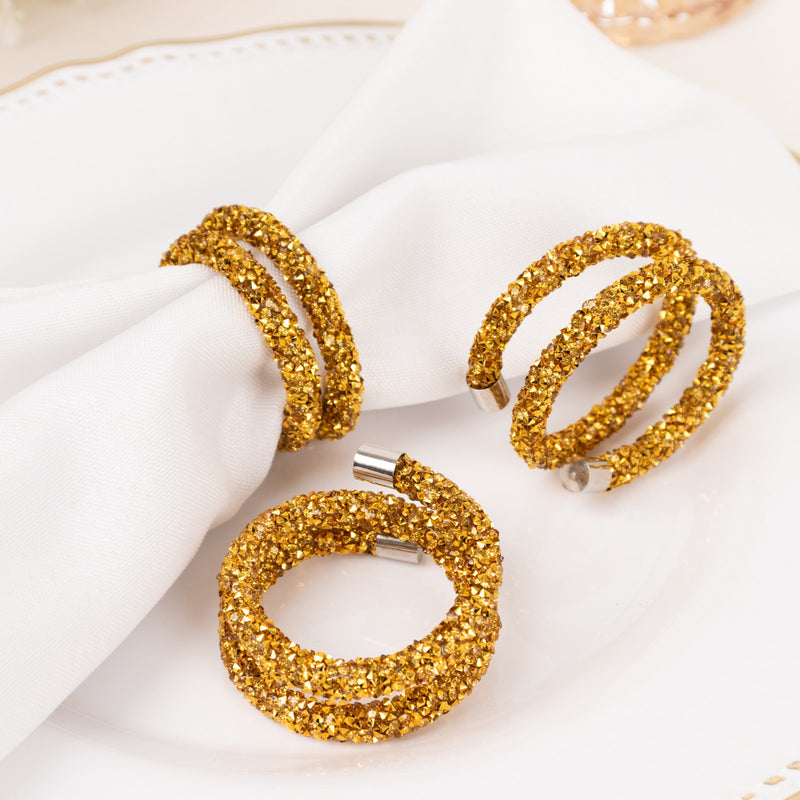 4 Pack Sparkle Rhinestone Swirl Napkin Rings, Elegant Cloth Napkin Holders