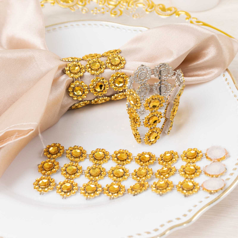 10 Pack Sunflower Diamond Rhinestones Napkin Rings With Velcro, Elegant Table Napkin Holders