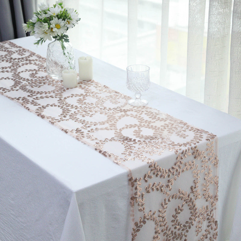 Leaf Vine Embroidered Sequin Mesh Like Table Runner 12