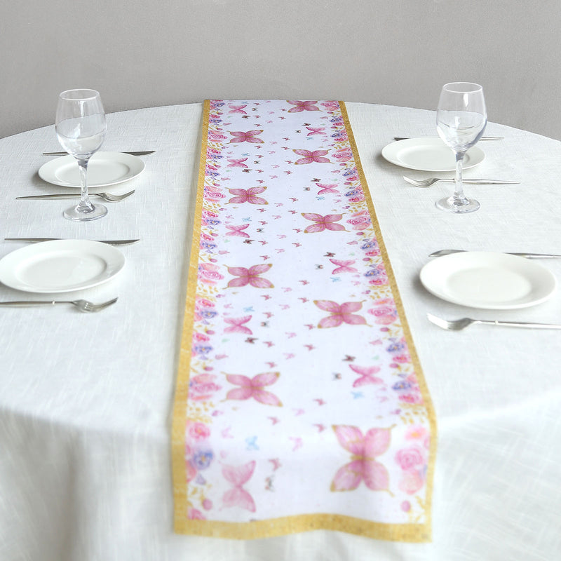 5 Pack White Pink Non-Woven Butterfly Floral Table Runners With Gold Edges, Spring Summer Kitchen Dining Table Decoration - 11