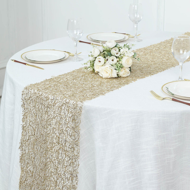 Sequin Mesh Schiffli Lace Table Runner, Sparkly Dining Table Decoration 12