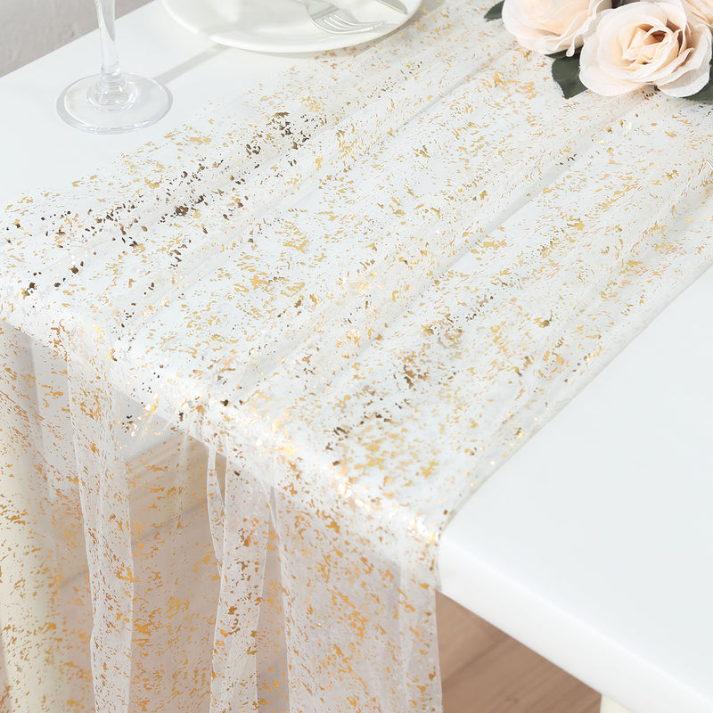 Metallic Gold Glitter Sheer Chiffon Table Runner, Boho Table Runner - 10ft